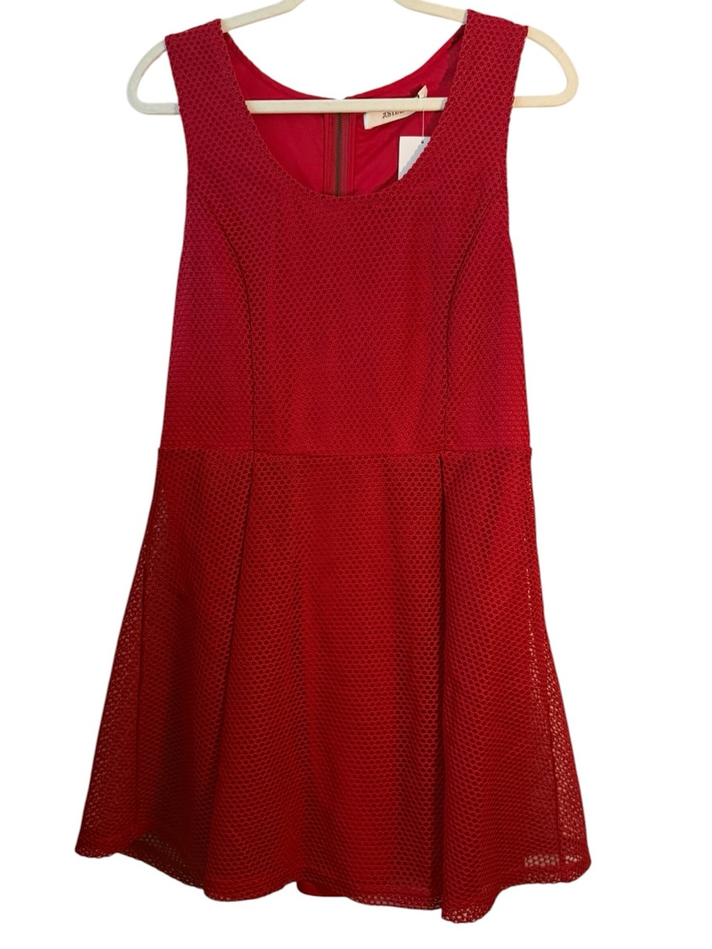 NWT JustFab XL Red A-Line Fit & Flare Mesh Overlay Sleeveless Dress